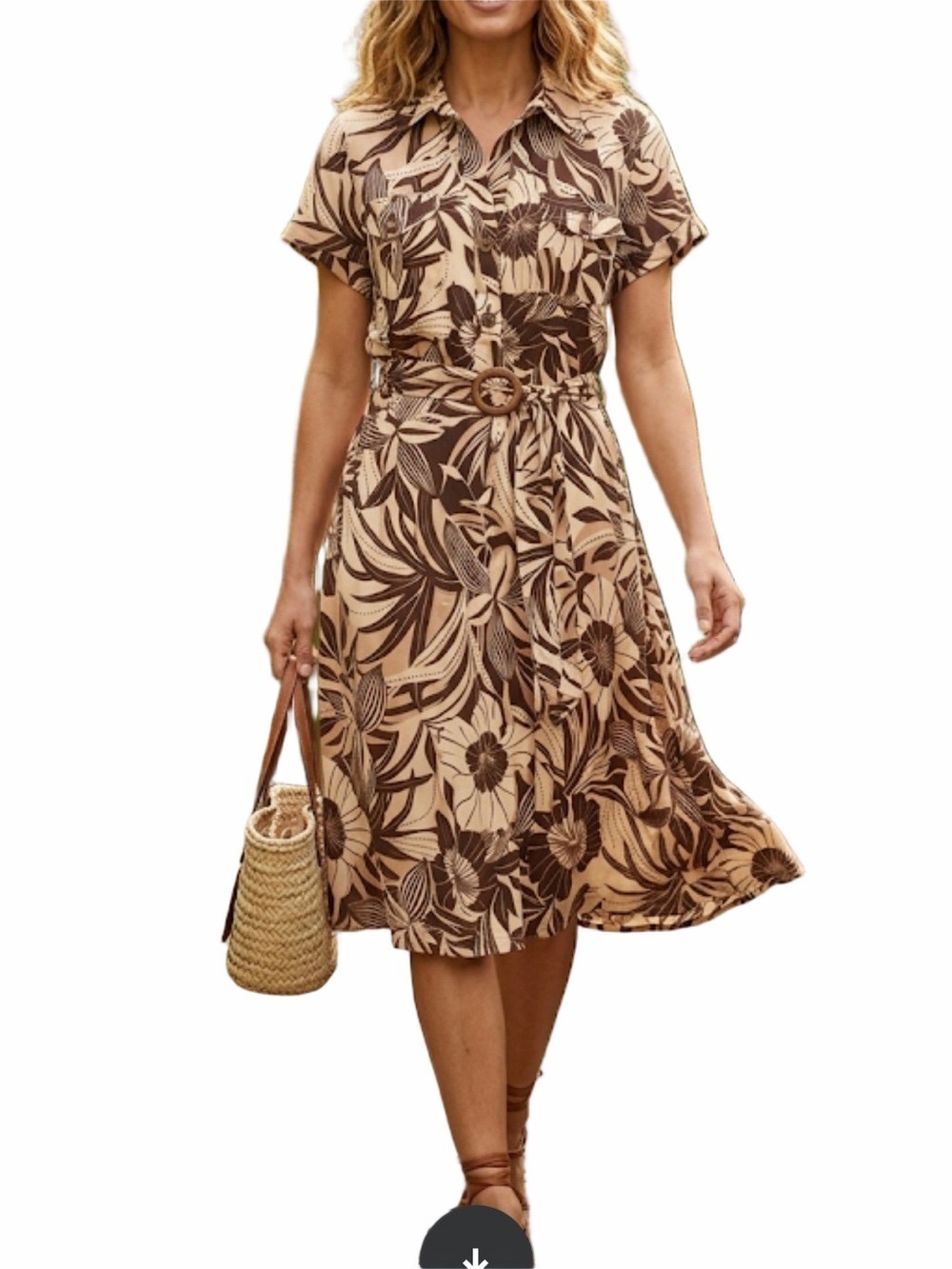 El Corte Inglés Tropical Leaf Print Linen Midi Dress XL